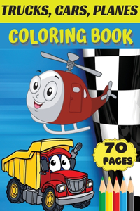Trucks, cars, planes coloring book
