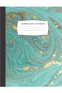 Composition Notebook: Aqua Blue and Gold Marble Blank Lined College Ruled Writing Notes Journal