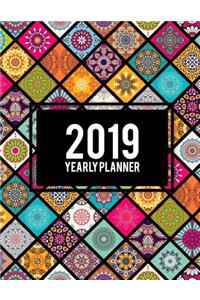 2019 Yearly Planner: Colorful Boho Mandala, 8.5
