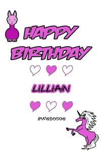 Happy Birthday Lillian, Awesome with Unicorn and llama