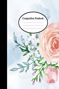 small floral coposition notebook, floral composition notebook for girls, watercolor composition notebook - 120 Pages - 7.5 x 9.25