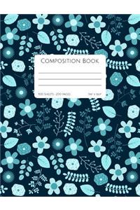 Blue Floral Composition Book - College Ruled