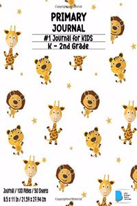 Primary Story Journal: Dotted Midline and Picture Space - Lion and Giraffe Design- Grades K-2 School Exercise Book - Draw and Write 100 Story Pages - ( Kids Composition No