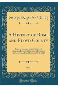 A History of Rome and Floyd County, Vol. 1: State of Georgia United States of America; Including Numerous Incidents of More Than Local Interest; 1540 1922 (Classic Reprint)