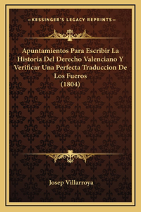 Apuntamientos Para Escribir La Historia Del Derecho Valenciano Y Verificar Una Perfecta Traduccion De Los Fueros (1804)