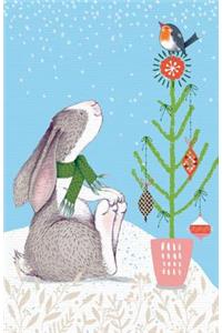 Journal Notebook Cute Bunny Rabbit In Christmas Scene