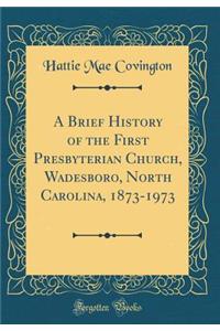 A Brief History of the First Presbyterian Church, Wadesboro, North Carolina, 1873-1973 (Classic Reprint)