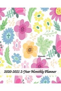 2020-2021 2-Year Watercolor Leaves Monthly Planner 8x10