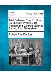 Trial Between the Rt. Hon. Sir Richard Worsley, Bt. Plaintiff and George Maurice Bisset, Esq. Defendant