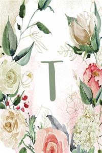 Planner Undated 6"x9" - Green Cream Floral Design - Initial T
