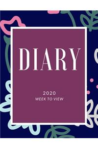 Diary 2020 Week To View: A5 Planner For Women & Girls: Navy Blue & Purple Floral Organiser