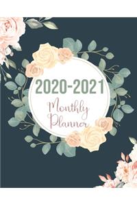 Monthly Planner 2020-2021: Rose Black 24 Months Academic Schedule With Insporational Quotes And Holiday.