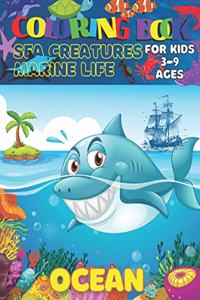 Ocean & Marine life Coloring book Sea Creatures for kids 3-9 Ages