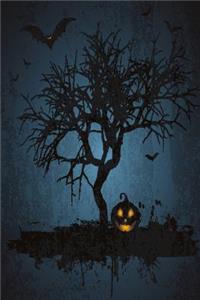 Horror Notizbuch Baum und Kürbis blaue Edition
