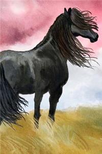 Gorgeous Black Horse on a Windy Day Watercolor Illustration Journal