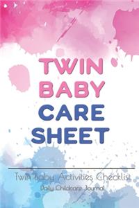 Twin Baby Care Sheet Twin baby activities Checklist Daily Childcare Journal
