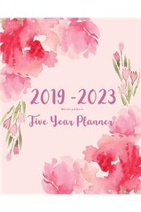 2019-2023 Five Year Planner- Watercolor Pink Flowers