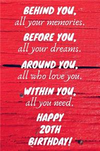 Behind You All Your Memories Before You All Your Dreams Happy 20th Birthday