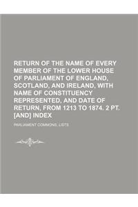 Return of the Name of Every Member of the Lower House of Parliament of England, Scotland, and Ireland, with Name of Constituency Represented, and Date