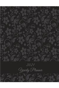 2021 Yearly Planner: Black Vintage Floral, Yearly Calendar Book 2021, Weekly/Monthly/Yearly Calendar Journal, Large 8.5" x 11" 365 Daily journal Planner, 12 Months Calen