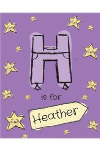 H is for Heather: Heather personalized girls journal notebook. Attractive large 8x10 lined cute girly notebook design with cartoon night stars theme. The cutest noteb