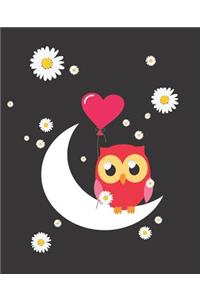 Pretty Cute Owl on the Moon in the Night Sky Blank school Composition Notebook