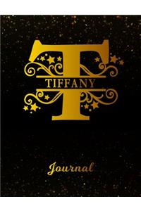 Tiffany Journal: Letter T Personalized First Name Personal Writing Diary Black Gold Glitter Pattern & Space Effect Cover Daily Diaries for Journalists & Writers Note