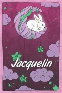 Jaquelin: personalized notebook sleeping bunny on the moon with stars softcover 120 pages blank useful as notebook, dream diary, scrapbook, journal or gift id