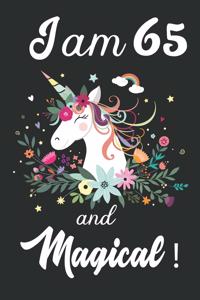 I am 65 and Magical: Cute Unicorn Journal and Happy Birthday Notebook/Diary, Cute Unicorn Birthday Gift for 65th Birthday for beautiful girl.