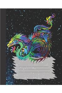 Colorful Bearded Bright Green & Blue Rainbow Dragon School Composition Lined Notebook