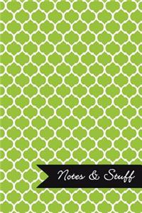 Notes & Stuff - Lined Notebook with Lime Green Moroccan Trellis Pattern Cover