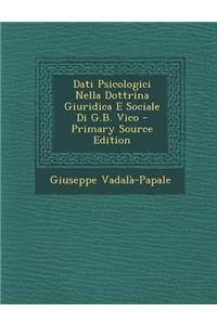 Dati Psicologici Nella Dottrina Giuridica E Sociale Di G.B. Vico