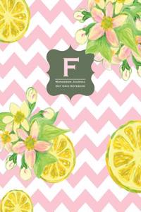 Monogram Journal F - Dot Grid Notebook: Vintage Pink Lemonade - Yellow, Grey, Chevron, Large 8.5 X 11