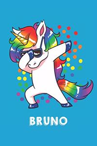 Bruno: Personalisiertes Design Notizbuch Einhorn 120 linierte Seiten - Perfekte Geschenkidee für die Schuhe oder Weihnachten mit Vornamen DIN A5 (himmelbla