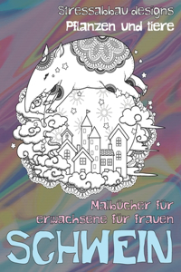Malbücher für Erwachsene für Frauen - Stressabbau-Designs - Pflanzen und Tiere - Schwein
