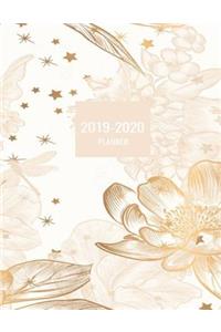 2019-2020 Planner: Gold Flowers and Stars 2019 and 2020 Weekly and Monthly Organizer