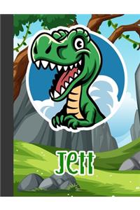 Jett: Wide Ruled Composition Notebook Dinosaur Boys Kids Personalized Journal for School Supplies - 110 pages 7.44x9.269