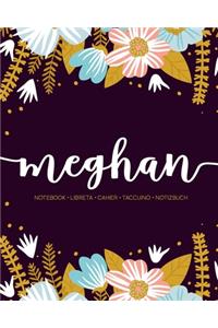 Meghan: Notebook - Libreta - Cahier - Taccuino - Notizbuch: 110 pages paginas seiten pagine: Modern Florals First Name Notebook in Light Pink, Baby Blue & M