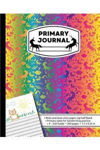 Primary Journal: Unicorn Rainbow Colors Draw and Write Composition Notebook for girls K-2. Magical Fantasy book story paper. Half Blank Sheets for Writing and Drawin