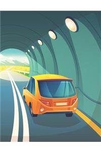 Car Driving in Tunnel Blank Lined Notebook