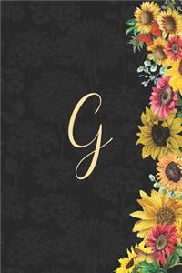 G: Sunflower Journal, Monogram Letter G Blank Lined Diary with Interior Pages Decorated with More Sunflowers.