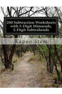 200 Subtraction Worksheets with 5-Digit Minuends, 2-Digit Subtrahends