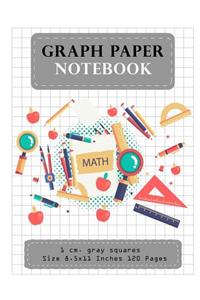 Graph Paper Notebook 1 CM. Gray Squares Size 8.5x11 Inches 120 Pages