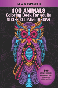 100 Animals Coloring Book For Adults Stress Relieving Designs