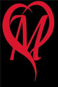 Monogram Initial Letter M Adorable Heart Red and Black