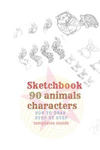 Sketchbook 90 Animals Charakters HOW TO DRAW STEP BY STAEP Template Inside.