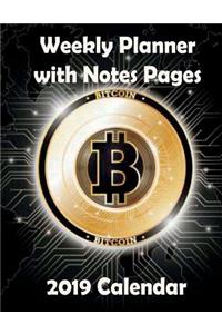 2019 Calendar. Weekly Planner with Notes Pages