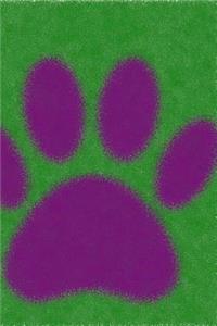 Purple Dog Paw Print on Green Background