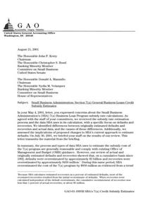 Small Business Administration: Section 7(a) General Business Loans Credit Subsidy Estimates