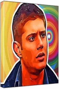 Jensen Ackles - Pop Art Print (Multicolour; Rainbow Circle Background) 50 x 50 x 2 cm Large Square Deep Box Canvas